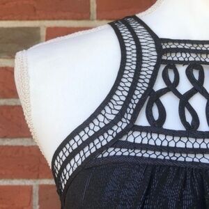 Madison Marcus Silk Metallic Lattice Black Silver Tunic Mini Dress 👗